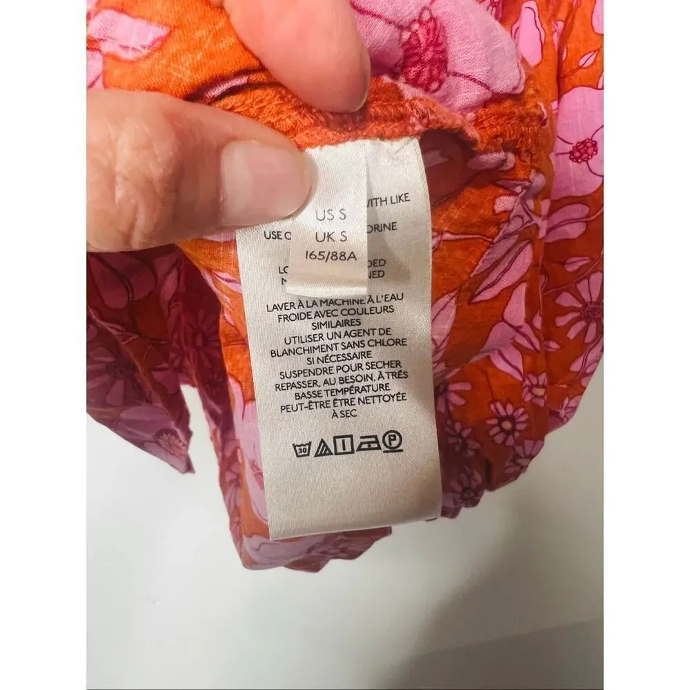 Free People Miss Daisy Heat Wave Combo Top Orange Pink Floral Sz S Ruffle Should